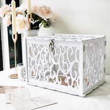 PVC Hollow Wedding Envelope Box With Lock & Card Sign Secure Money Box White PVC Hollow Wedding Envelope Box With Lock & Card Sign Secure Money Box White - Image 1