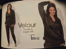 NWT Velour Women's Medium Hoodie  Jogger Set By Felina - Green Polyester