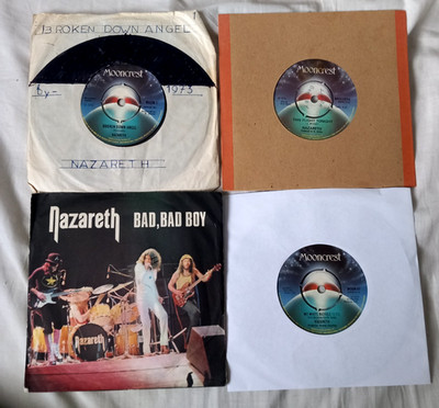4 NAZARETH UK 7'' Singles BROKEN DOWN ANGEL BAD BAD BOY WHITE BICYCLE + Hard Rock