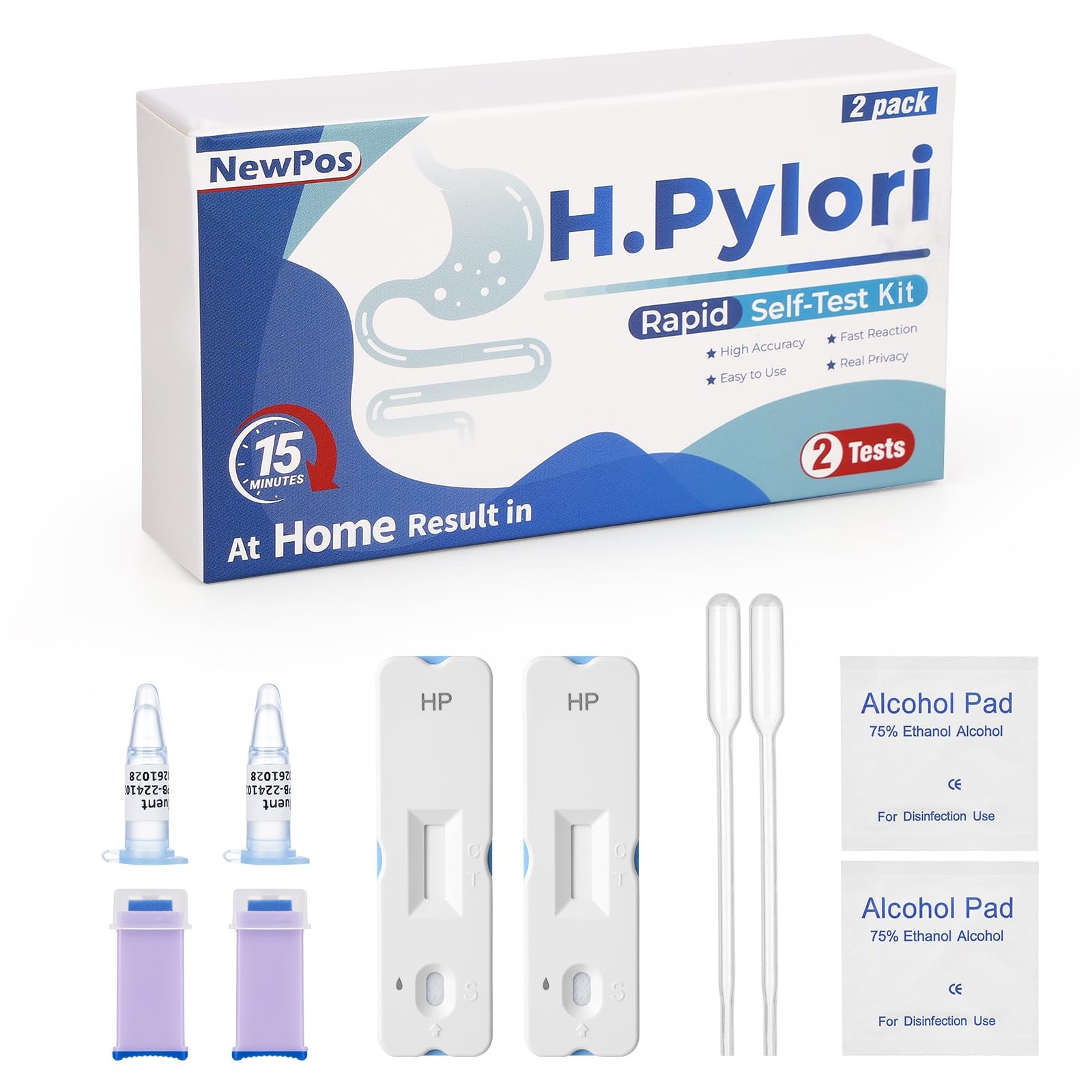 NewPos H Pylori Test Kit 2 PCS at-Home Self-Test 99.9% Accuracy