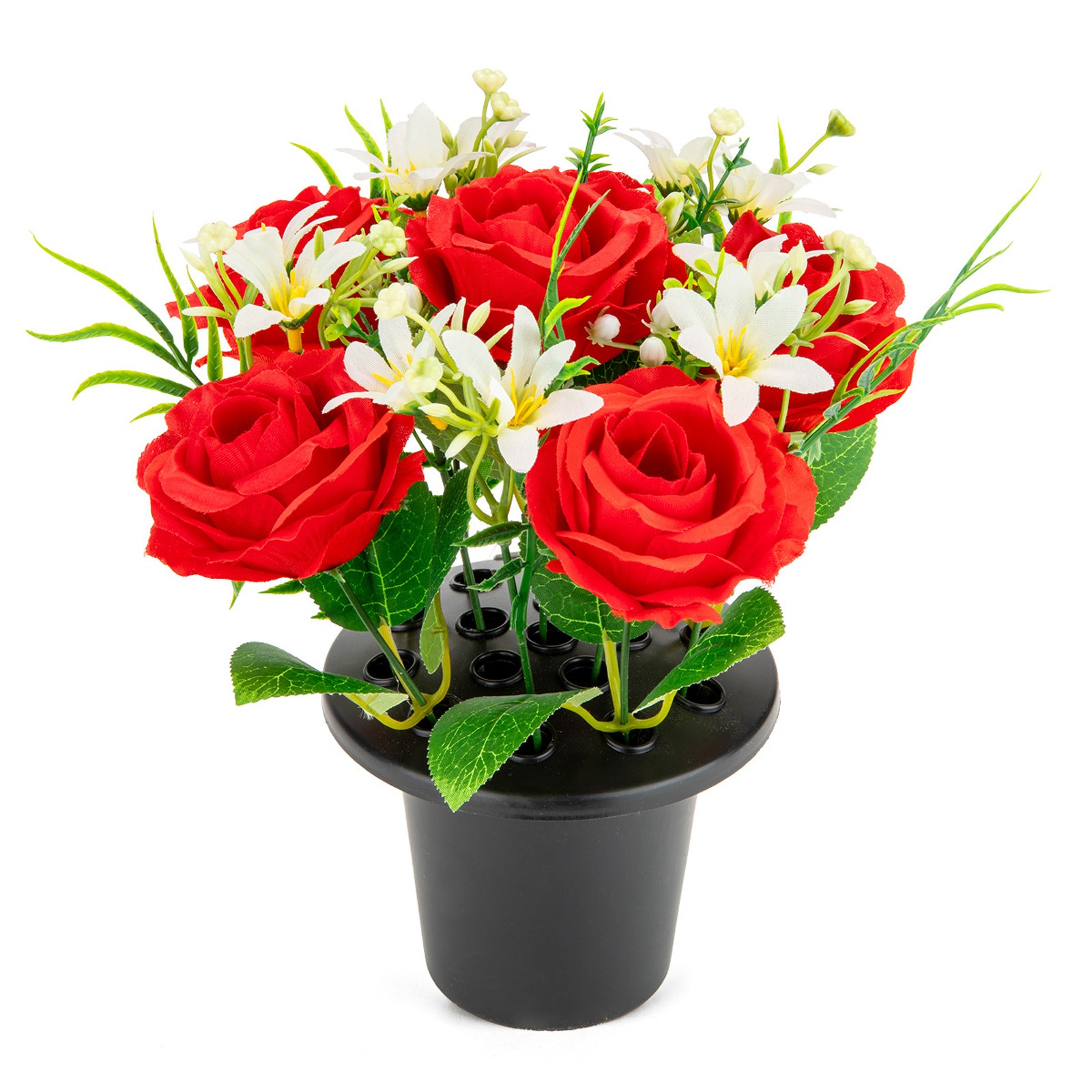 Memorial Grave Pot Vase + Flowers Crem Graveside Garden Ornament Tribute Red