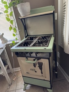 Kitchen Kraft Vintage Freestanding Gas Stove Cream Green 4 Burner Oven Enamel