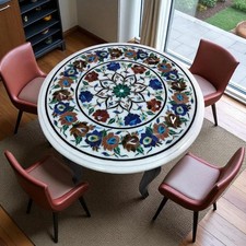 Handgefertigte Esstischplatte mit Marmorintarsien | Pietra Dura Floral Art