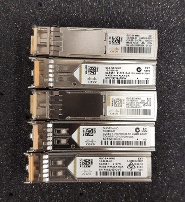 Lot of (5) Genuine Cisco GLC-SX-MMD 1000Base-SX Gigabit Transceivers 10-2626-01
