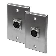 Speakers Single XLR Female Connector Gang, Pair of Stainless Steel Wall Plates