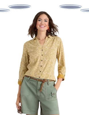 Ex White Stuff Women's Shirt - Long Sleeve Spot Jersey Mustard (Slight Defect)