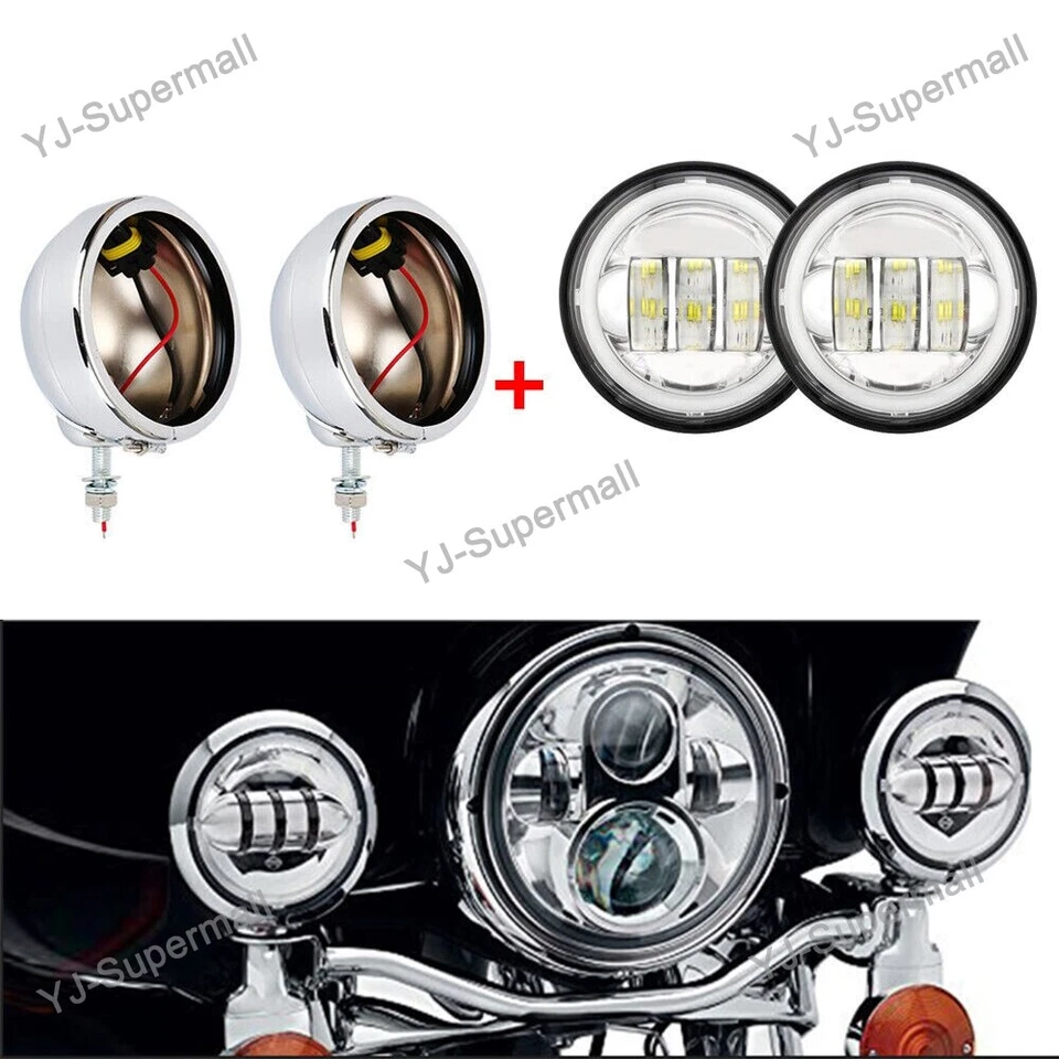 4.5" Inch LED Passing Lights + Housing Bucket Bracket For Suzuki Boulevard C50 - Image 3 of 4