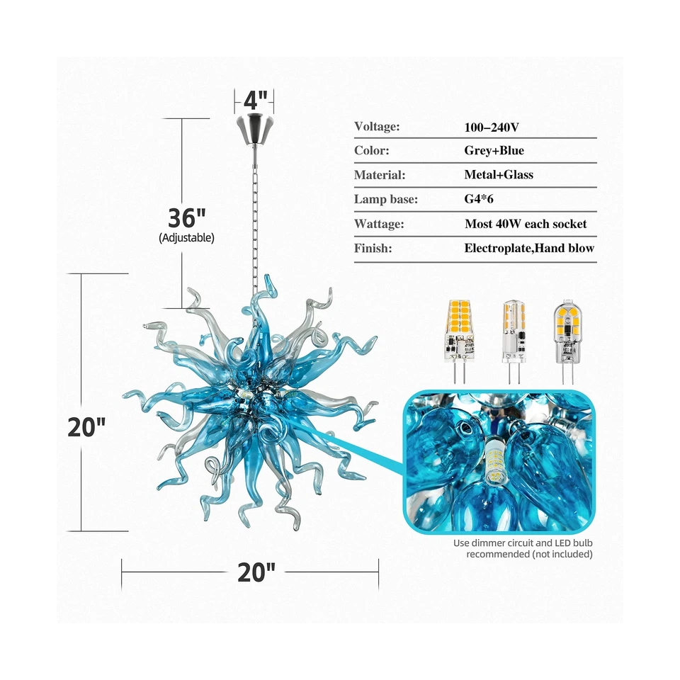 Lámparas colgantes de vidrio soplado a mano azul marino y gris luces colgantes Cei... Foto 3 de 4