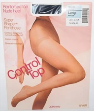 JC Penney Control Top Super Shaper Sheer Pantyhose Nude Heel Size: Long Navy
