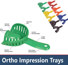 Dental DuraLock PLUS Ortho Impression Trays, XS, M, L, XL, Upper/Lower, 10/Bag
