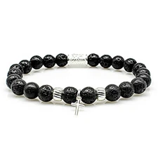 Lava 925 Sterling Silver Bracelet Bracelet Beaded Bracelet Cross Black 8mm