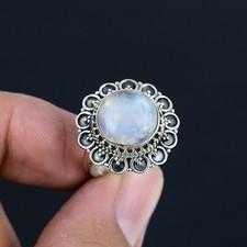 Rainbow Moonstone 925 Sterling Silver Split Shank Statement Ring For Women