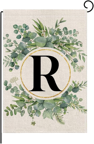 Monogram Letter R Floral Garden Flag 12x18 Inch Double Sided Outside Outdoor Fam