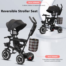 Kids Tricycle 4 in 1 Fold Toddler Stroller Trike Bike Prams Ride On Toy Black