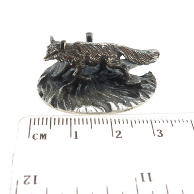 800 Silver Antique Italy Hunting Fox Oxidized Miniature Figurine