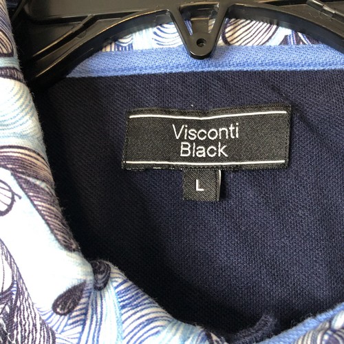 Polo noir Visconti homme grand imprimé floral bleu hawaïen partout - Photo 7 sur 8