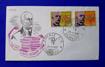   ENVELOPE 1ST DAY FILAGRANO FDC 50TH ANNIVERSARY DEATH GIOVANNI VERGA 1972  