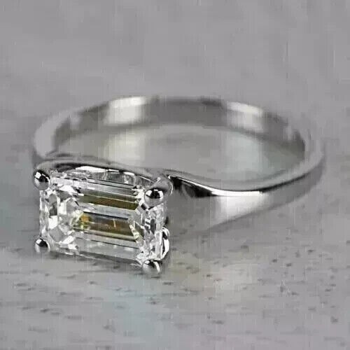 NEW 2.Ct Emerald Cut Lab-Created Halo Engagement Ring 14KWhite silver 925