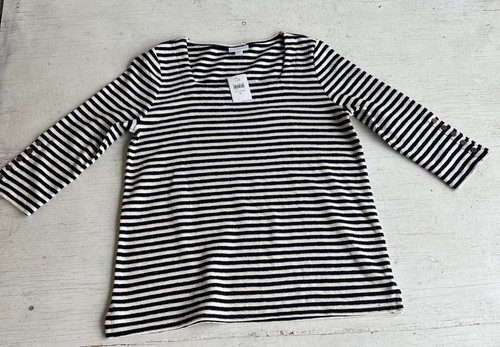 J.Jill Navy& Cream Nautical Striped Cotton Pullover Sweater.3/4 Sleeve Small.NEW - Picture 12 of 20