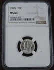 1945 Mercury Dime NGC MS 64 US Mint 10C Silver Coin BU Unc Philadelphia Mint