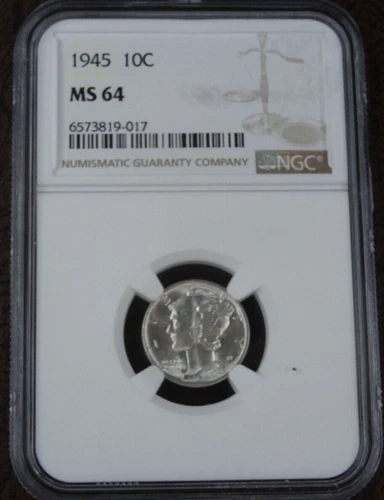 1945 Mercury Dime NGC MS 64 US Mint 10C Silver Coin BU Unc Philadelphia Mint