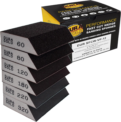 #ad 4 Sided Hand Sanding Block Sponges with Angled Edge Variety Pack Box of 12 Gr $34.19