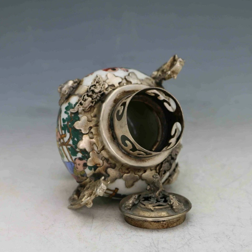 Quemador de incienso porcelana china con incrustaciones de plata tibetana - Foto 4 de 4