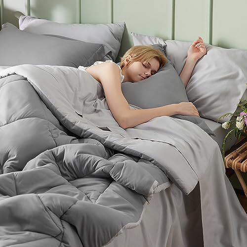 Size Comforter Set - 7 Pieces Reversible Bed in a Bag Bed Set King 01 - Grey - Picture 3 of 6