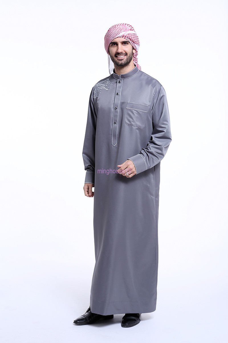 Veste A Maniche Lunghe Islam Musulmano Arabia Saudita Abbigliamento Uomo Arabo Abaya Thobe Pakistan Costumi Nazionali Kaftano Medio Oriente Plus Come Picture1 L (170-180CM