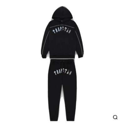 TRAPSTAR IRONGATE CHENILLE ARCH HOODED TRACKSUIT BLACK BLUE - Main Image