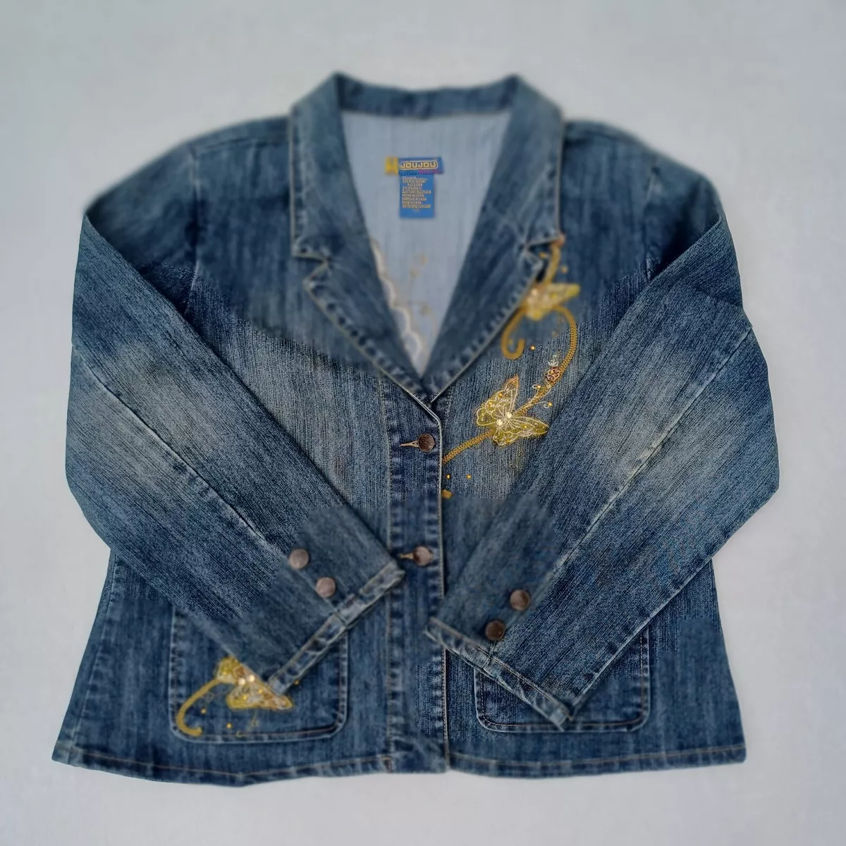 Plus size embroidered jean jacket sale