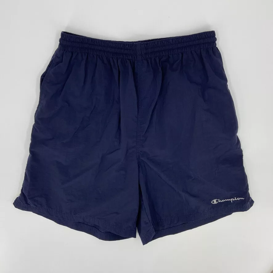 Champion Swim Trunks Men Large Blue White Spell Out Bathing Suit