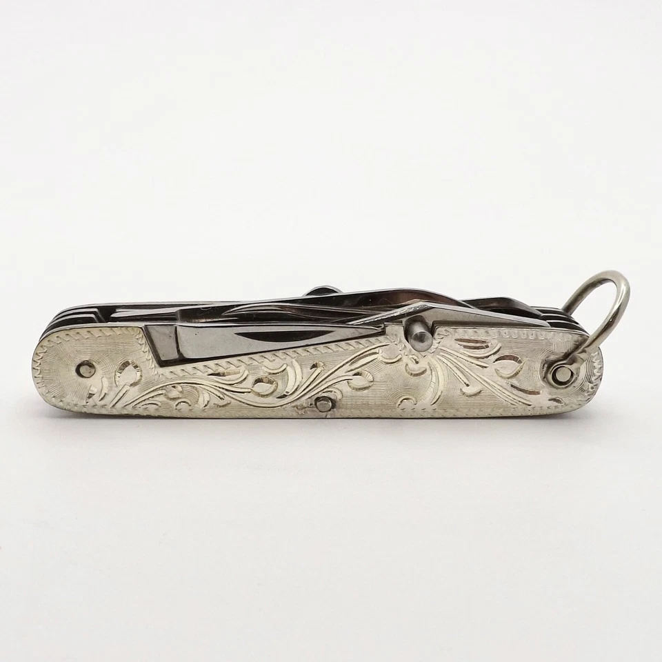 Cuchillo de Bolsillo Japón Sakai Plateros Herramienta Multi Hoja Plata de Ley Grabado Foto 2 de 4