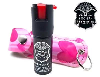 Police Magnum pepper spray 1/2oz Pink Heart Keychain Holster Defense Security