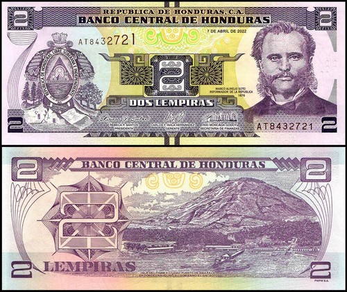 HONDURAS 2 LEMPIRAS 2022 UNC PREFIX AT,FORMER PRESIDENT(1876-1883)MARCO AURELIO - 第 1/1 張圖片