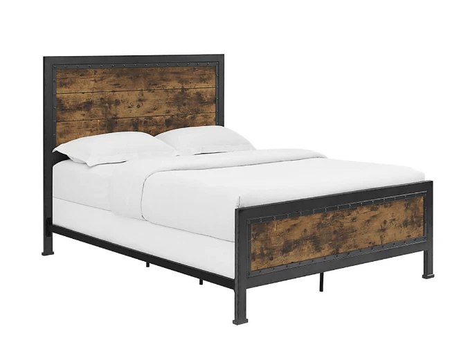 Деревенская металлическая кровать двуспальная кровать каркас изголовье изножье коричневое дерево - Изображение 4 из 4