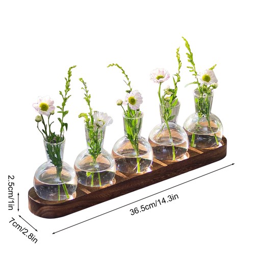 Hydroponic Glass Vase Propagation Station Wood Propagation Plant Desktop Decor - Picture 7 of 11