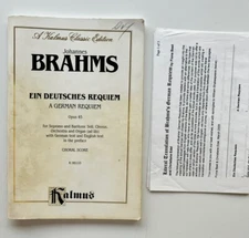 German Requiem Brahms, Opus 45 Choral Score Kalmus + Handouts