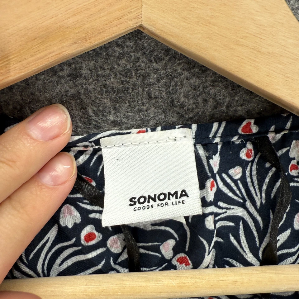 Bata Sonoma Mujer M Mediana Negra Floral Frente Abierto Manga 3/4 Cinturón Informal Foto 3 de 4