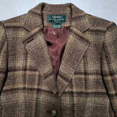 POLO Ralph Lauren Wool Plaid Check Work Tailored Jacket Coat Sz 2P