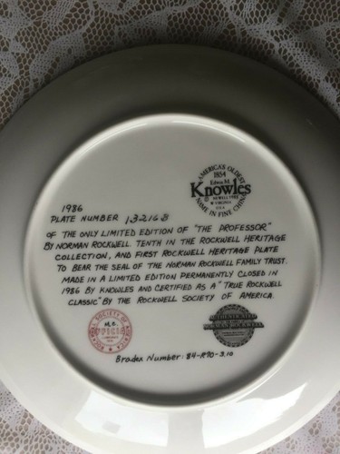 Norman Rockwell Collectible Plate “The Professor”/ Edwin Knowles Series Plate Nu - Picture 2 of 3
