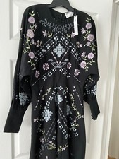 ASOS EDITION geo floral embroidered waisted midi dress in black sz 10 UK 6 US