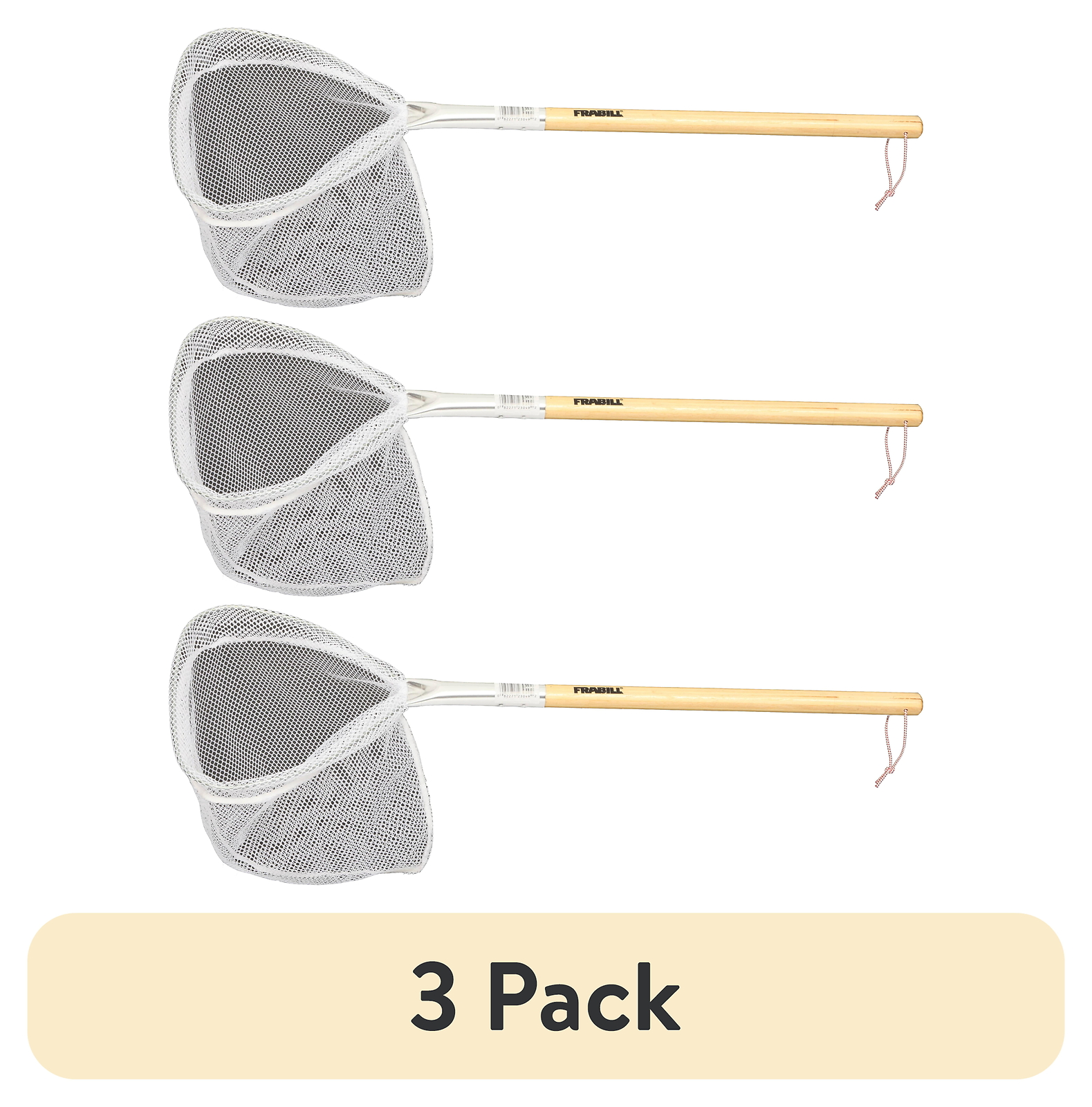 (3 pack) Frabill Baitwell Fishing Net, 9 x 8 Hoop, Vinyl Netting, Wooden Handle