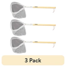 (3 pack) Frabill Baitwell Fishing Net, 9 x 8 Hoop, Vinyl Netting, Wooden Handle
