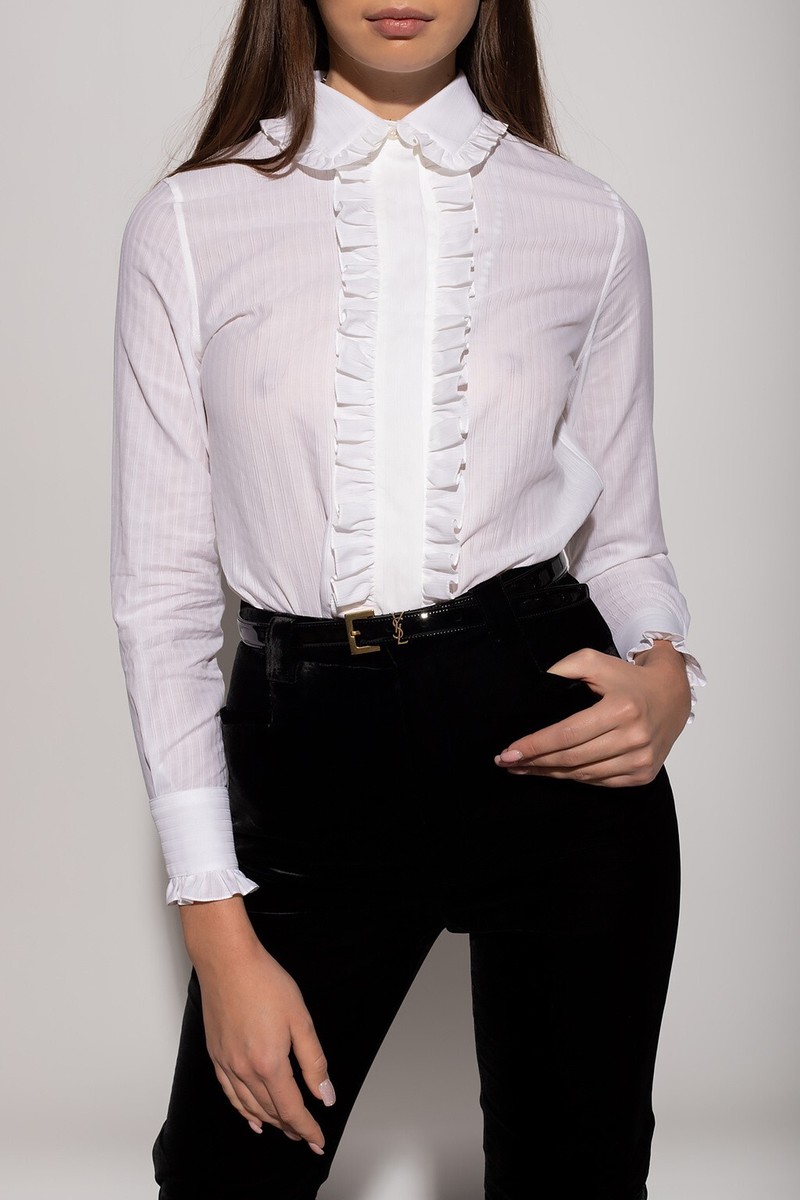 SAINT LAURENT - SAINT LAURENT PARIS サンローランパリ Lace Inserts Shirts レースカラー コットン 長袖シャツ ホワイト レディース 661141 Y3D31 SAINT LAURENT PARIS サンローランパリ Lace Inserts Shirts