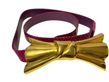Vintage Alexis Kirk Magenta Snakeskin Belt Oversized Deco Goldtone Bow Signed