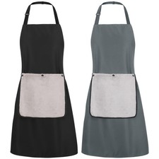 2 Pack Waterproof Kitchen Apron with Removable Towel Pockets