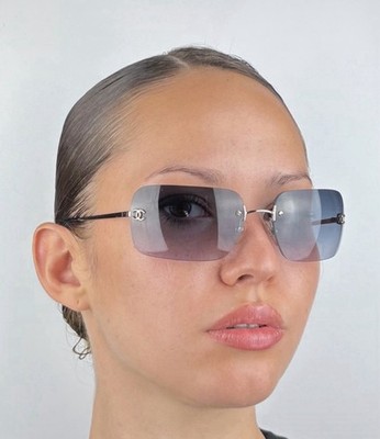 Vintage Chanel Rimless Sunglasses 4017 c 124/79 Blue Gradient Y2K