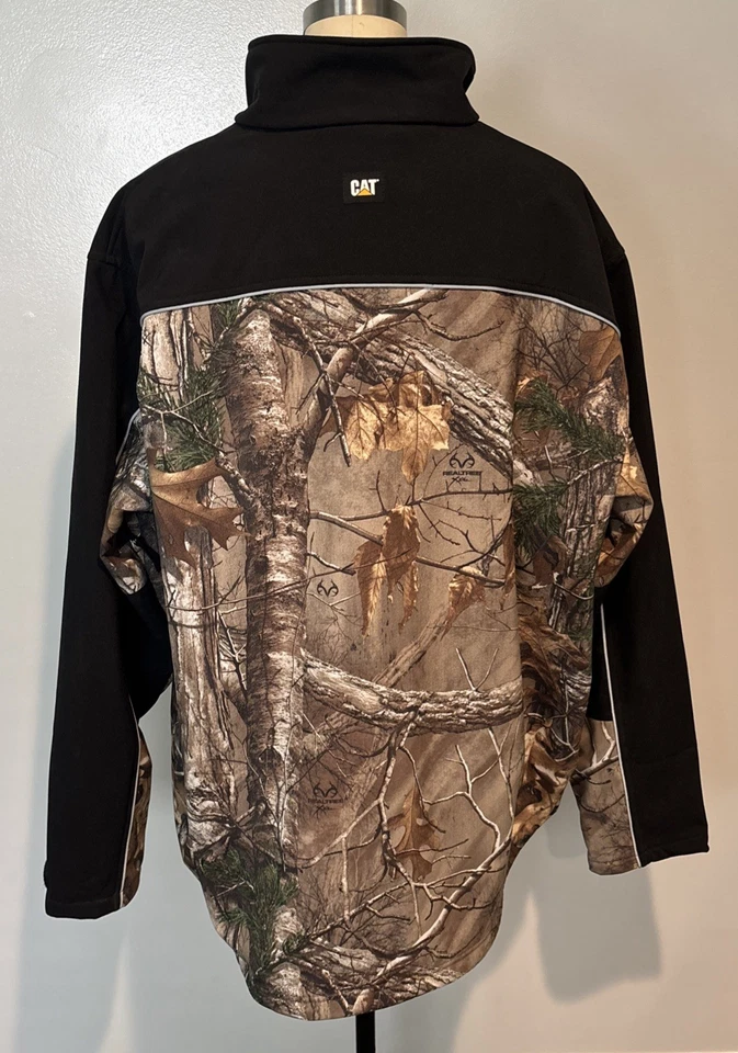 Caterpillar HEAVY DUTY Soft Shell Jacket Black Real Tree Camo Zip Up Men's 3XL - Image 4 of 4
