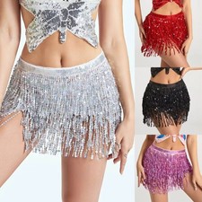 Belly Dance Dancer Costume Sequins Tassel Fringe Hip Scarf Belt Waist Wrap Skirt